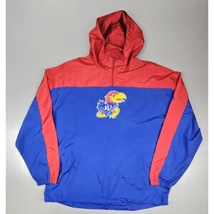 Adidas Kansas Jayhawks Jacket‎ Mens XL. Blue Qt. Zip  Windbreaker Back Pocket.